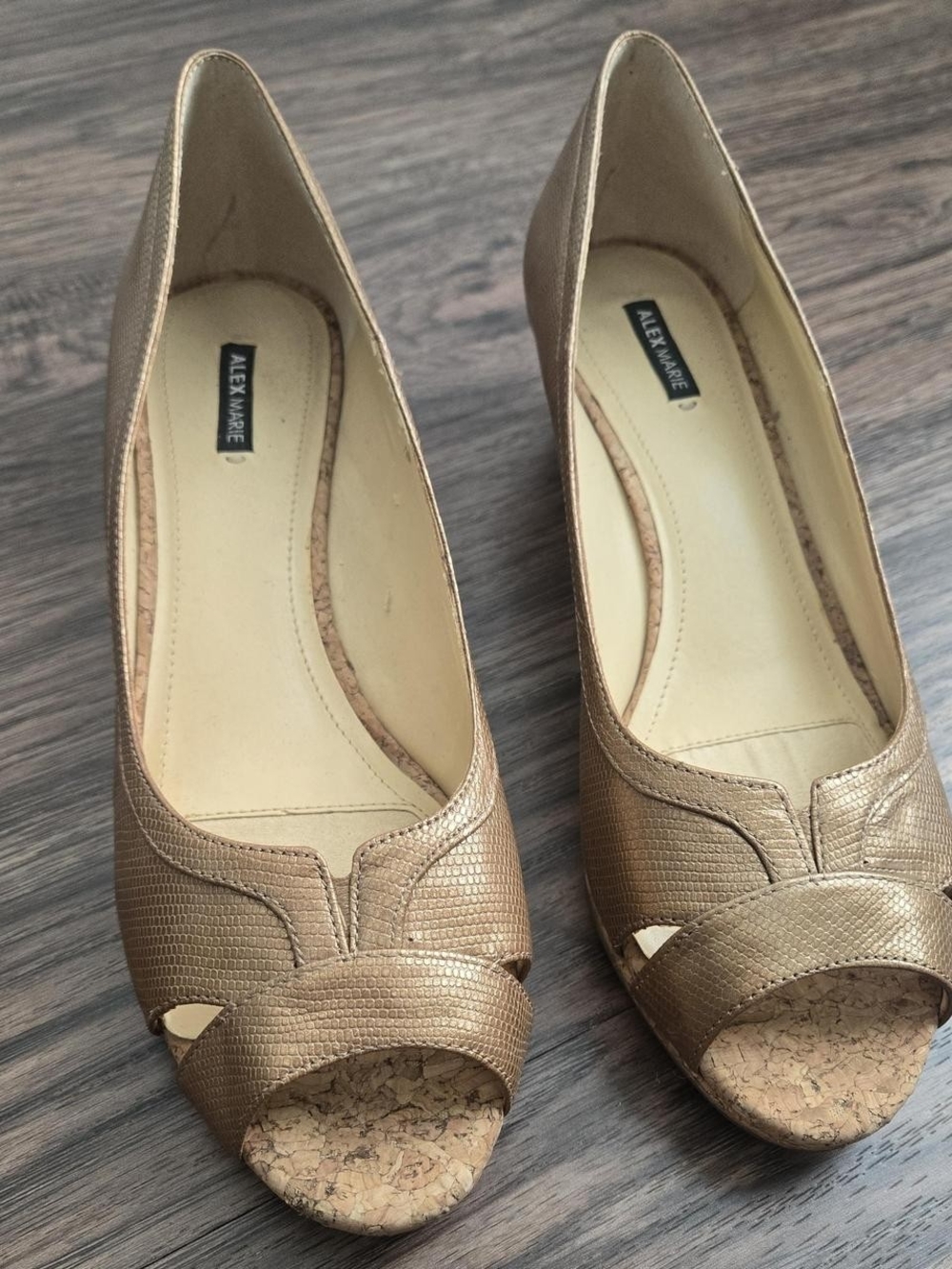 Alex Marie Metallic Gold Peep-Toe Wedge Flats